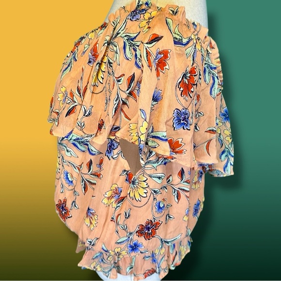 NWT Ramy Brook ‘Aurora’ Poppy Jardin print One-Shoulder Top in Pink “Pojar” Sz L - Picture 7 of 15